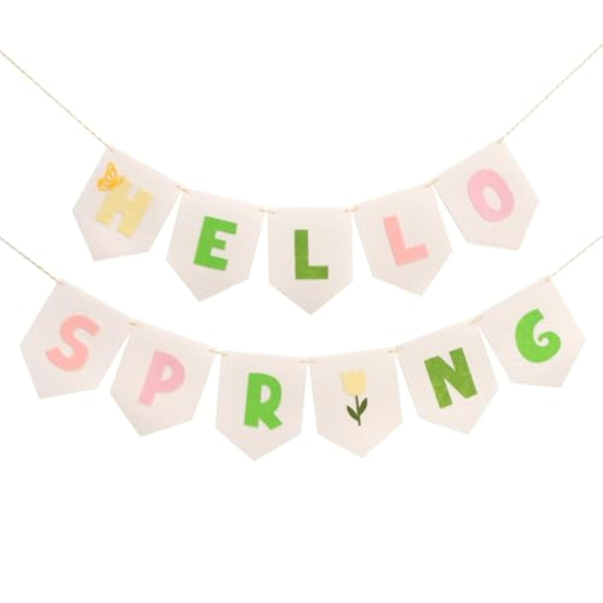 Felt Hello Spring Banner – Pastel Springtime Hanging Decoration, Farmhouse Spring Party Decor, Fabric Hellospring Bunting