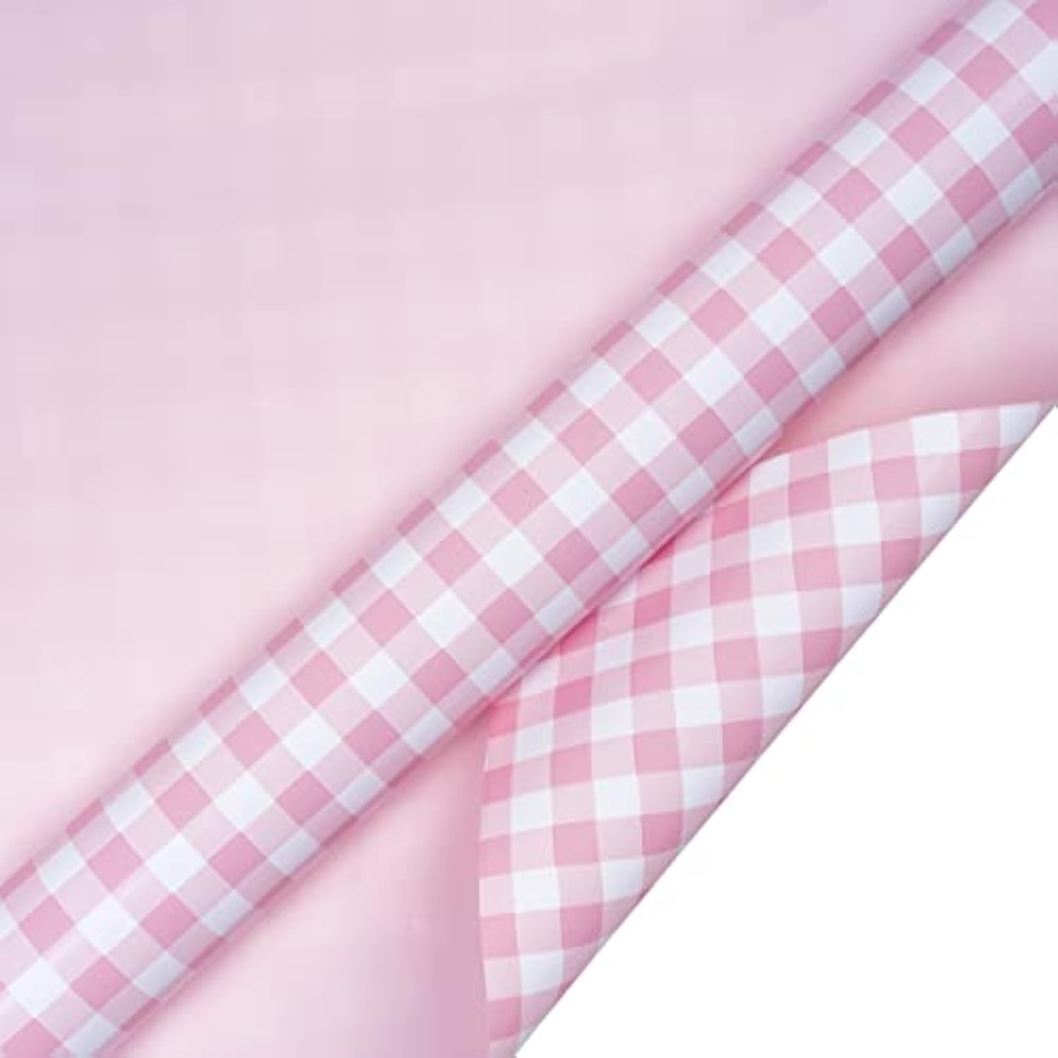 Reversible Wrapping Paper - Mini Roll - 17 Inch X 33 Feet - Pink And White Plaid Design For Birthday, Holiday, Wedding, Baby Shower