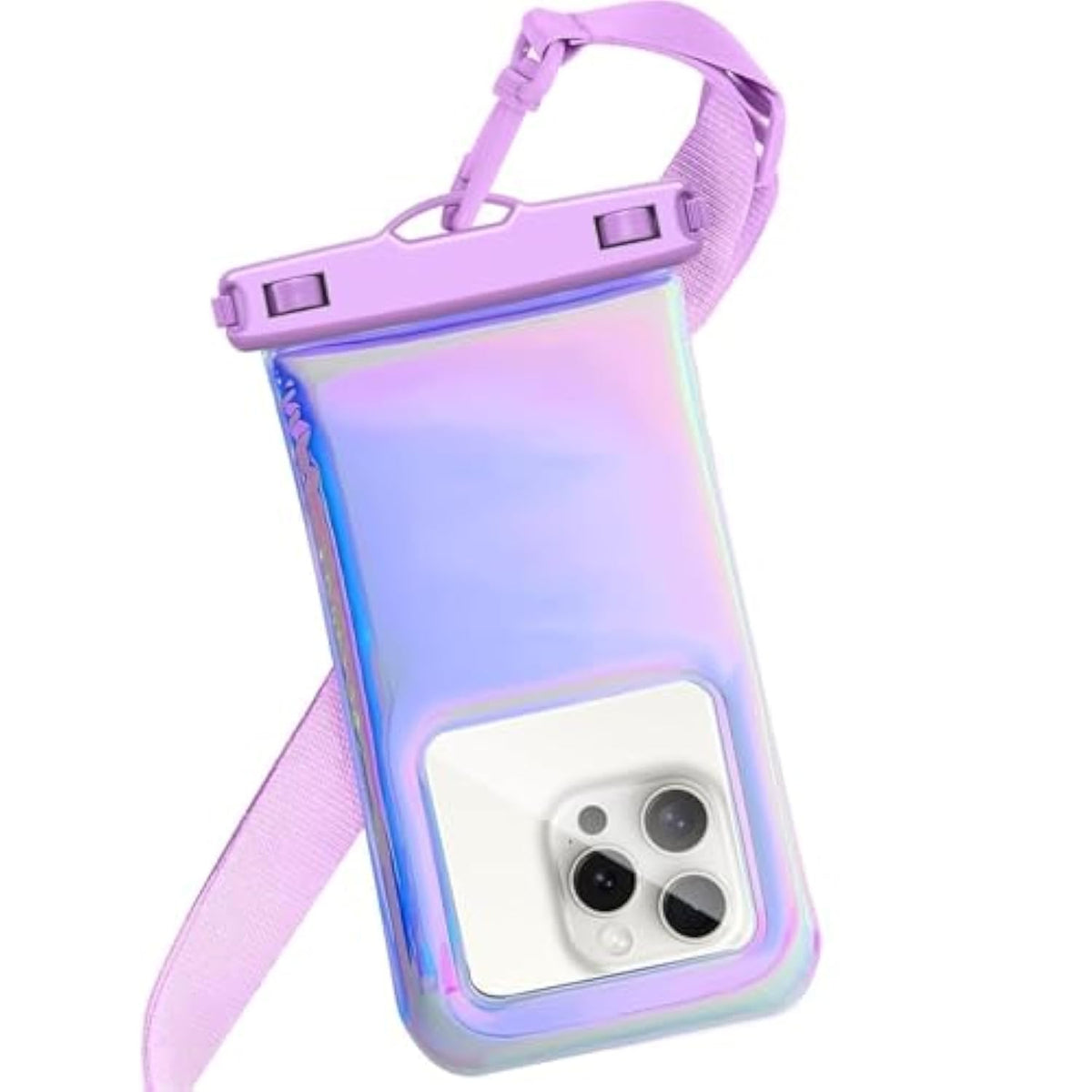 Floatable Waterproof Phone Pouch for iPhone, IP68 Dry Bag with Lanyard, Purple