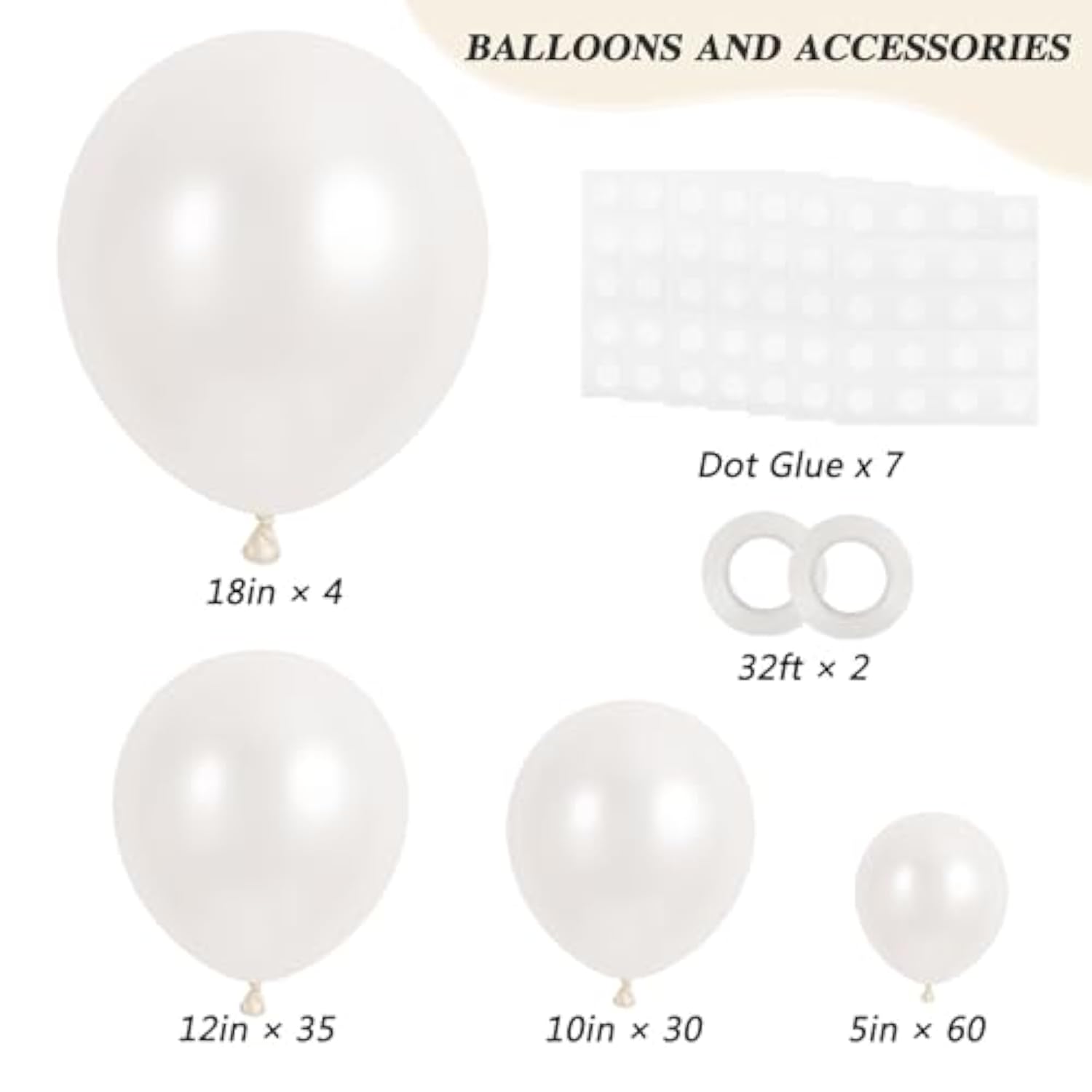 129Pcs Pearl White Balloons Different Sizes 18 12 10 5 Inch For Garland Arch Kit, Latex Balloon For Wedding Engagement Anniversary Bridal Baby Shower Birthday Party Decoration
