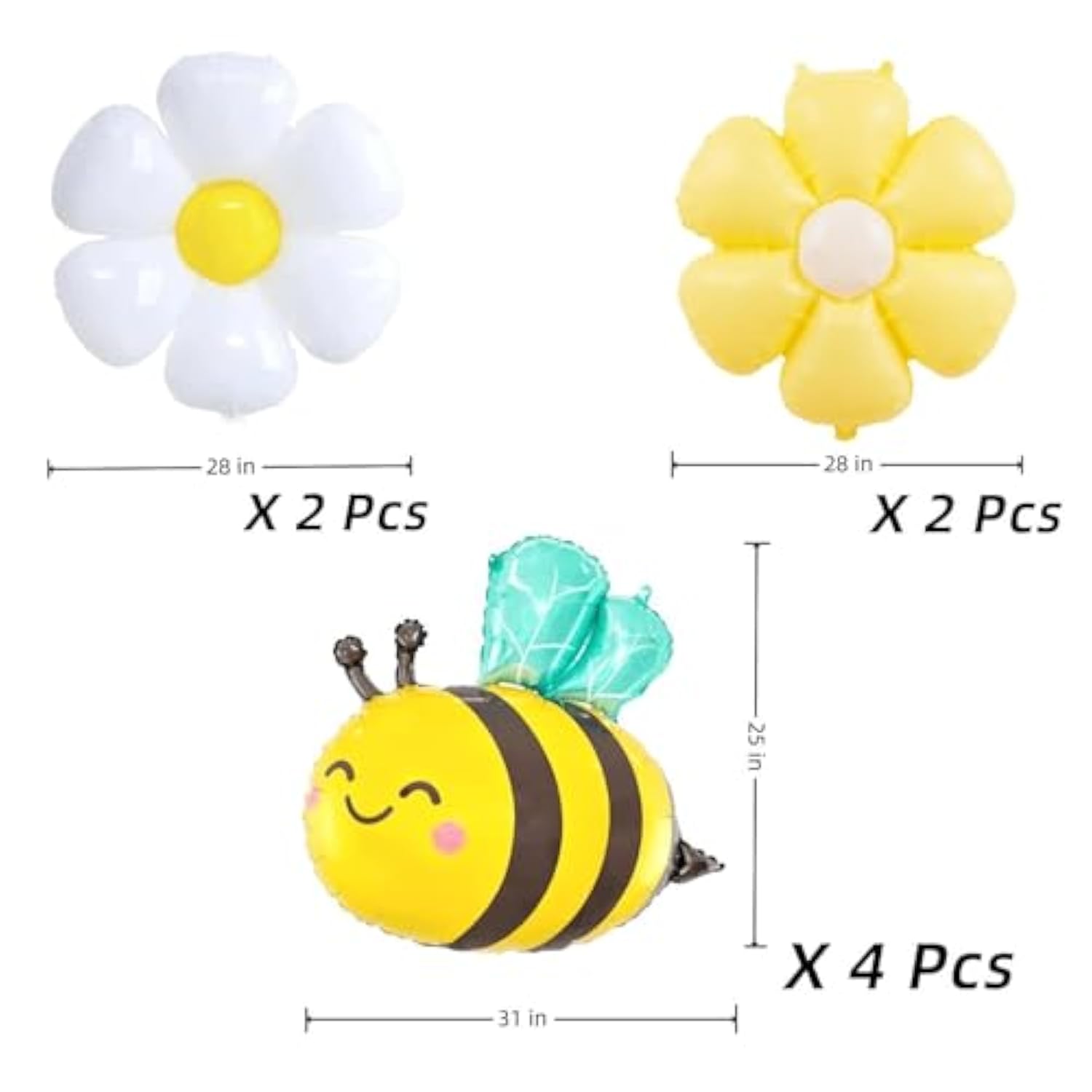 Bee Balloons And Daisy Flower Balloons – 8 Pcs Yellow And Black Bumble Bee Foil Balloons For Baby Shower, Bee Themed Birthday Party Decorations
