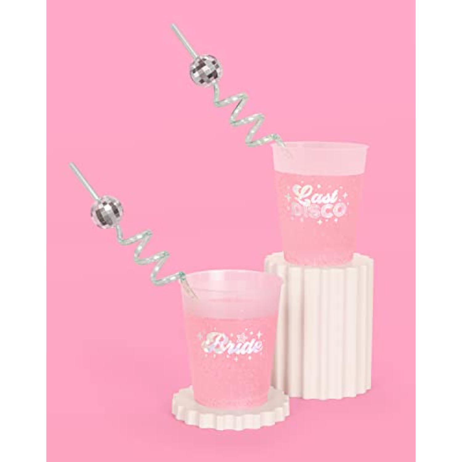 Disco Ball Reusable Swirly Straw Set - 16 Pc | Groovy Birthday Party Supplies, Last Disco Bachelorette Decorations, 70S, Space Cowboy