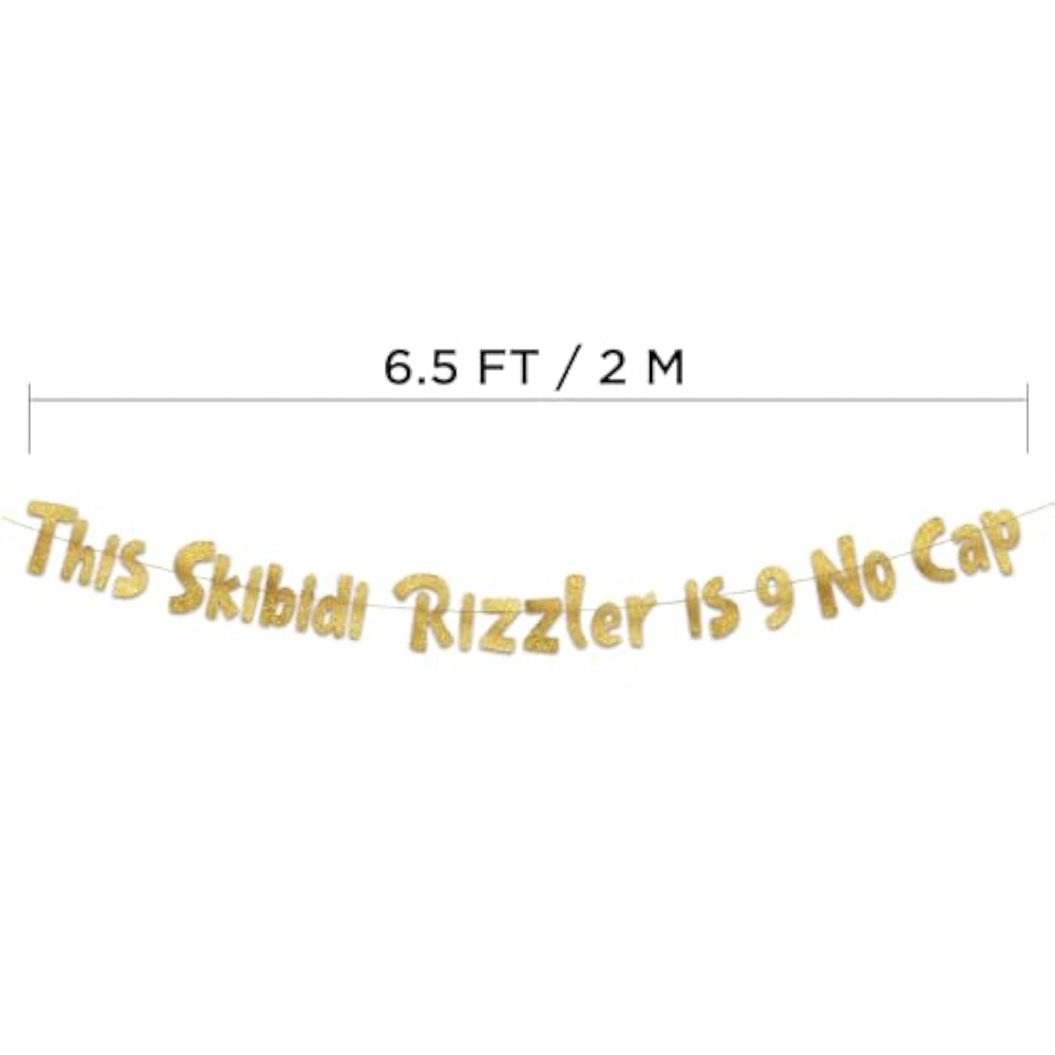 Pre-Strung This Skibidi Rizzler Is 9 No Cap Gold Glitter Banner - Funny 9Th Birthday Decorations For Boys And Girls - Birthday Party Supplies And Gifts