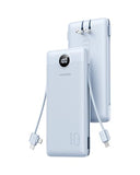 AC Wall Plug Portable Charger, 10000mah Slim Portable Charger Built in Cables, USB C Power Bank 15W Fast Charging, Travel Essential Battery Pack