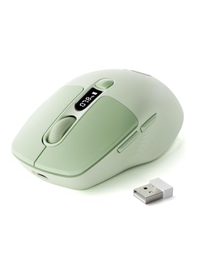 Eweadn Q1 Wireless Mouse, Bt & 2.4G Silent Mouse Quiet Click With 1600 Dpi Levels, Battery & Dpi Led Screen Display, 6 Button Small Portable Bluetooth Mouse For Laptop/Pc/Mac-Green