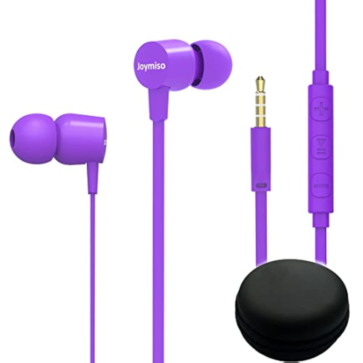 Joymiso Tangle Free Earbuds For Kids Women Small Ears With Case, Comfortable Lightweight In Ear Headphones, Flat Cable Ear Buds Wired Earphones With Mic And Volume Control For Cell Phone Laptop Purple