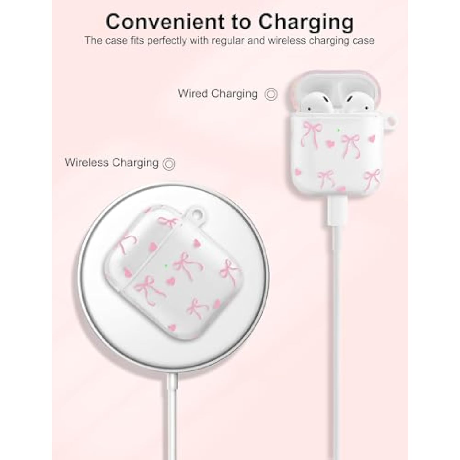 Compatible With Airpods 2Nd 1St Generation Case, Cute Big Bow Heart Aesthetic Design With Carabiner, Soft Tpu Skin Anti-Scratch Shockproof Protective Cover For Women Girls