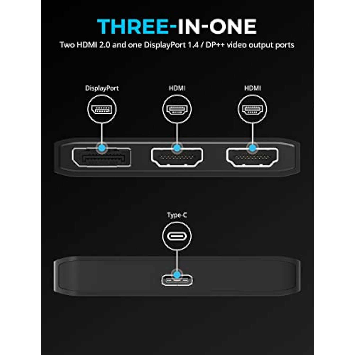 SABRENT USB Type-C to x2 HDMI and x1 DisplayPort Adapter (DA-H2D1)