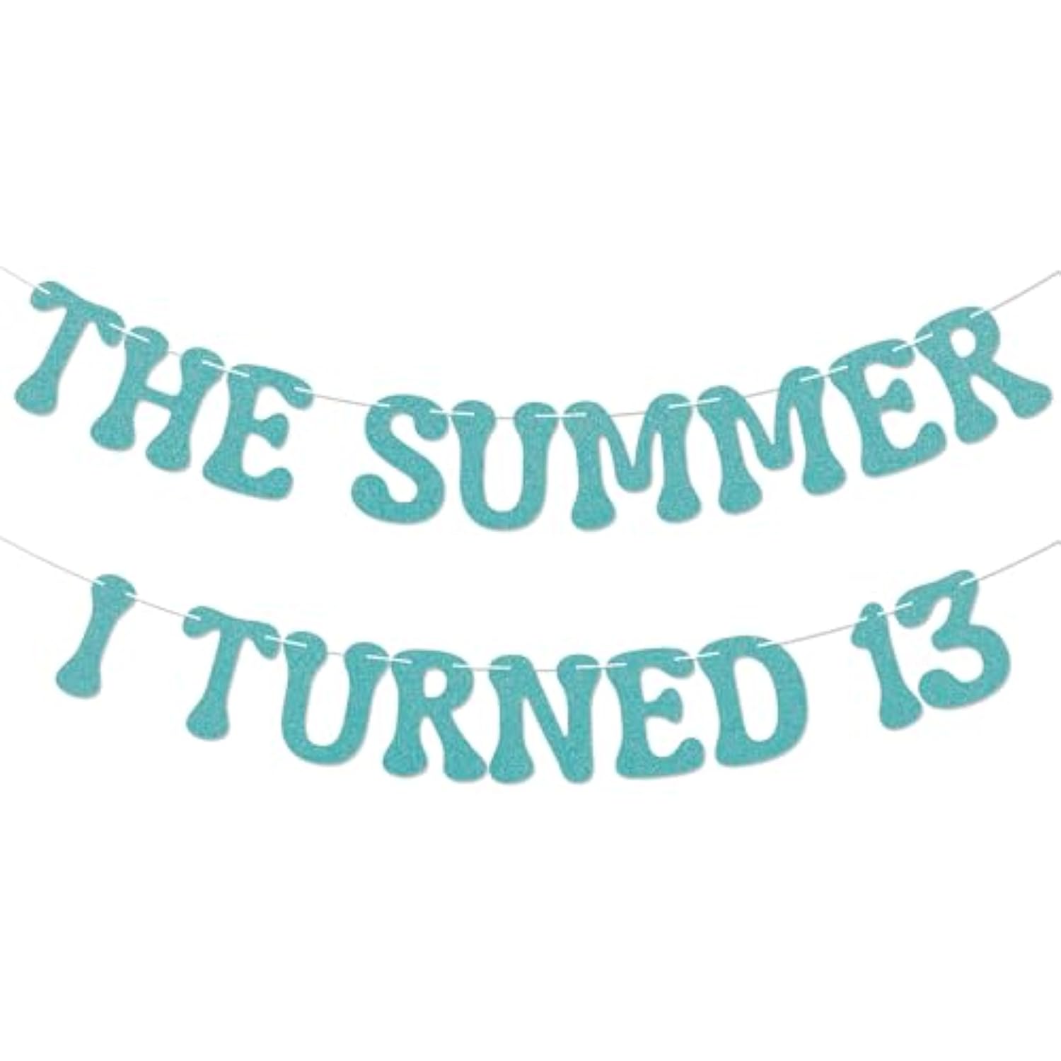 Summer I Turned 13 Banner, Blue Glitter Teen Boy 13th Birthday & Beach Decor