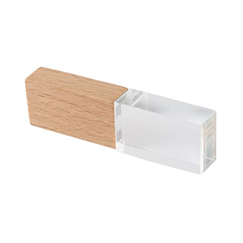 Firstmemory 32Gb Usb 2.0 Flash Drive Novelty Wood Crystal Transparent Pen Drive Led Light Memory Stick Thumb Drives Data Storage Pendrive Gifts (32 Gb, Crystal & Wood)