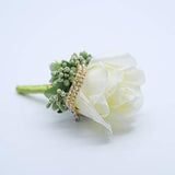 2 Pcs Wedding Boutonniere Artificial Flower Groom Groomsman Corsage Rose Silk Suit For Wedding Prom Homecoming Ivory