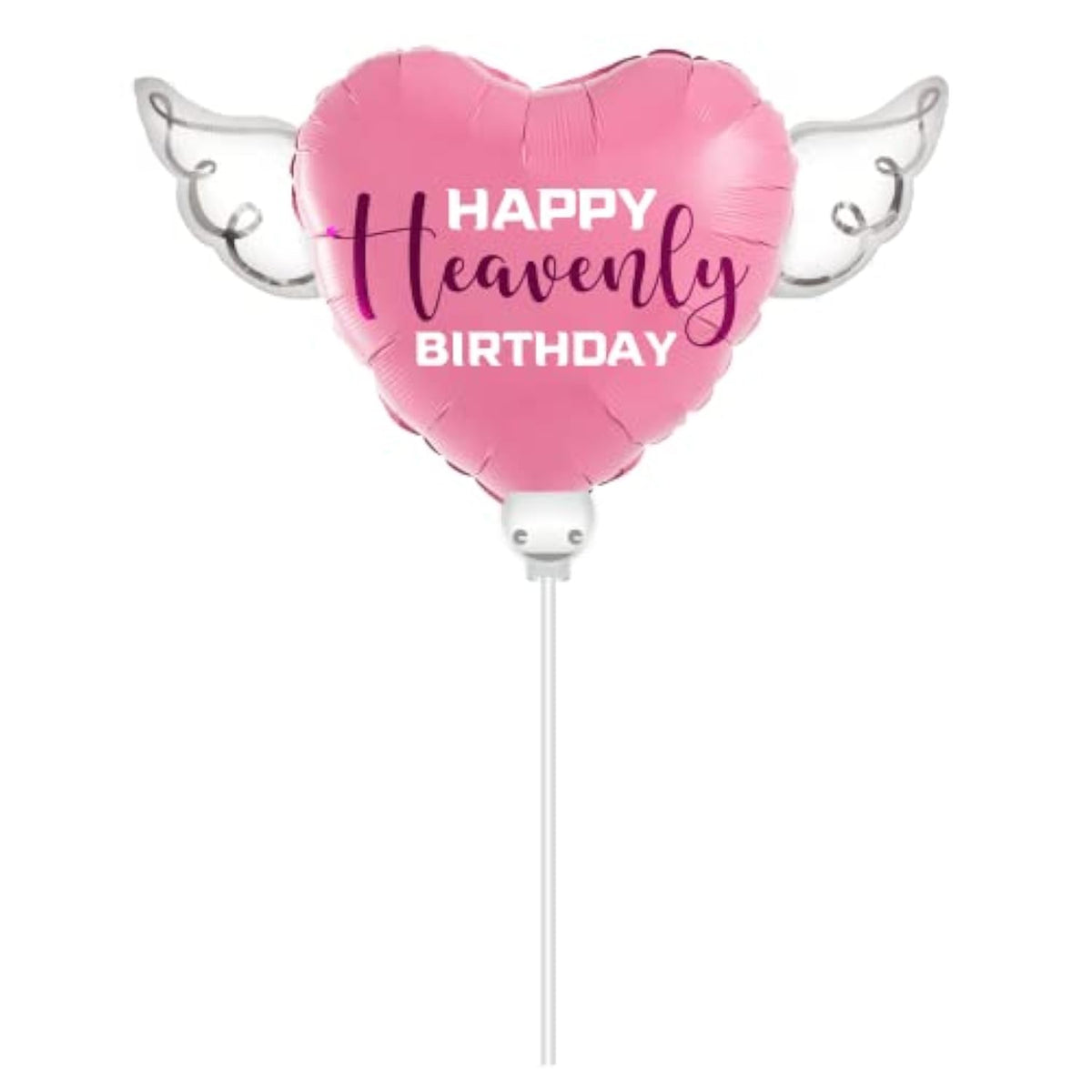 Pink Heart Balloon On A Stick With Purple "Heavenly" & Angel Wings – Memorial