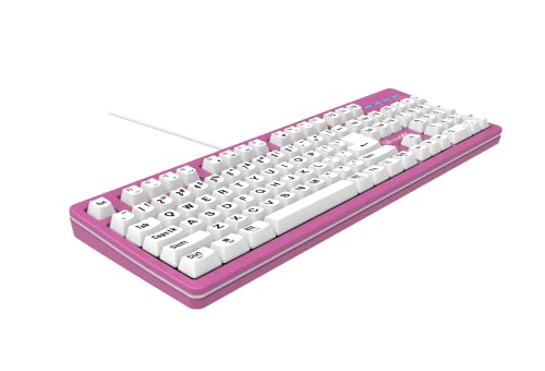 104-Key Large Print Keyboard For Windows And Mac With Usb Wired Connection, Spill-Resistant, And Dual Compatibility (Pink)