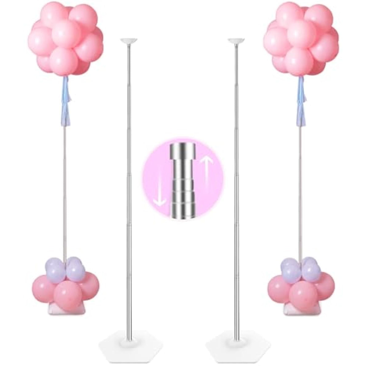 Heavy Duty Metal Balloon Column Stand Kit, Set Of 2, 80 Inch Height Adjustable Balloon Tower Holder For Indoor And Outdoor Event And Party Decoration, Easy Assemble And Disassemble