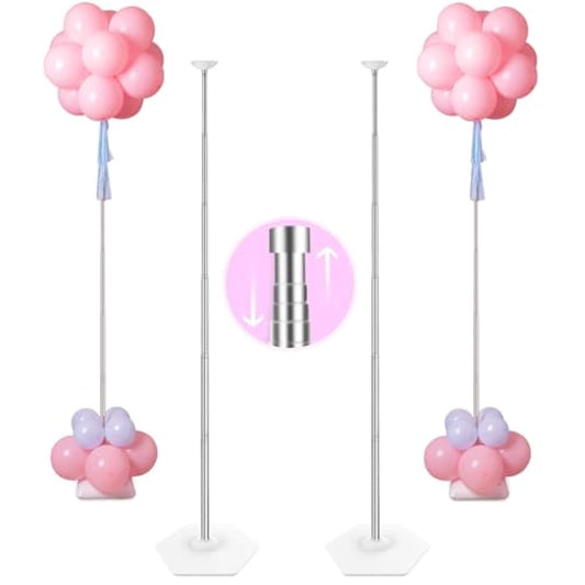 Heavy Duty Metal Balloon Column Stand Kit, Set Of 2, 80 Inch Height Adjustable Balloon Tower Holder For Indoor And Outdoor Event And Party Decoration, Easy Assemble And Disassemble