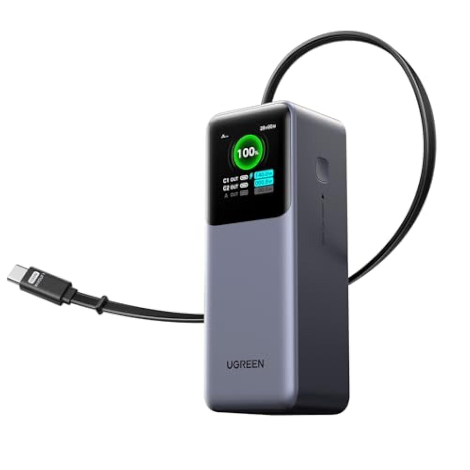 UGREEN Nexode Power Bank 20000mAh 165W with Built-in USB C Cable Laptop Travel Portable Charger, 100W Input, Fast Charging for MacBook Pro/Air/iPhone 17/16/iPad Pro/Galaxy S25 Ultra/Dell/HP and More