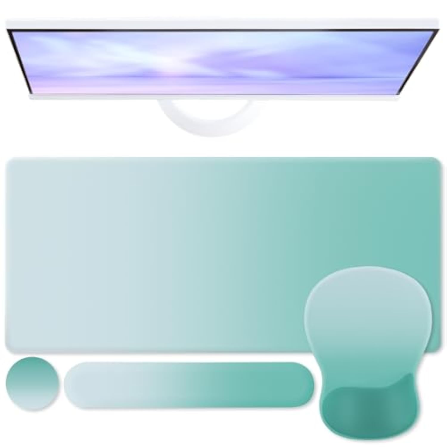 Mouse Pad Set,Desk Writing Pad With Wrist Rest, Ergonomic Wrist Support Mouse Pad, Keyboard Wrist Rest, Cup Coaster For Gaming Working Home Office (Green)