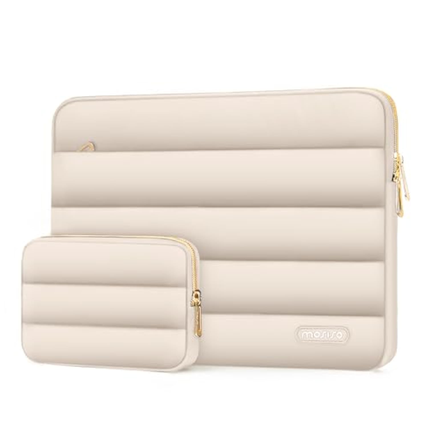 Mosiso 13-14 Inch Laptop Case, 13.3 Inch Puffy Laptop Sleeve Compatible With Air 13 13.6 M3 M2 M1/Pro 13/Pro 14, Hp, Dell, Asus, Lenovo, Polyester Horizontal Bag With Small Case, Sand