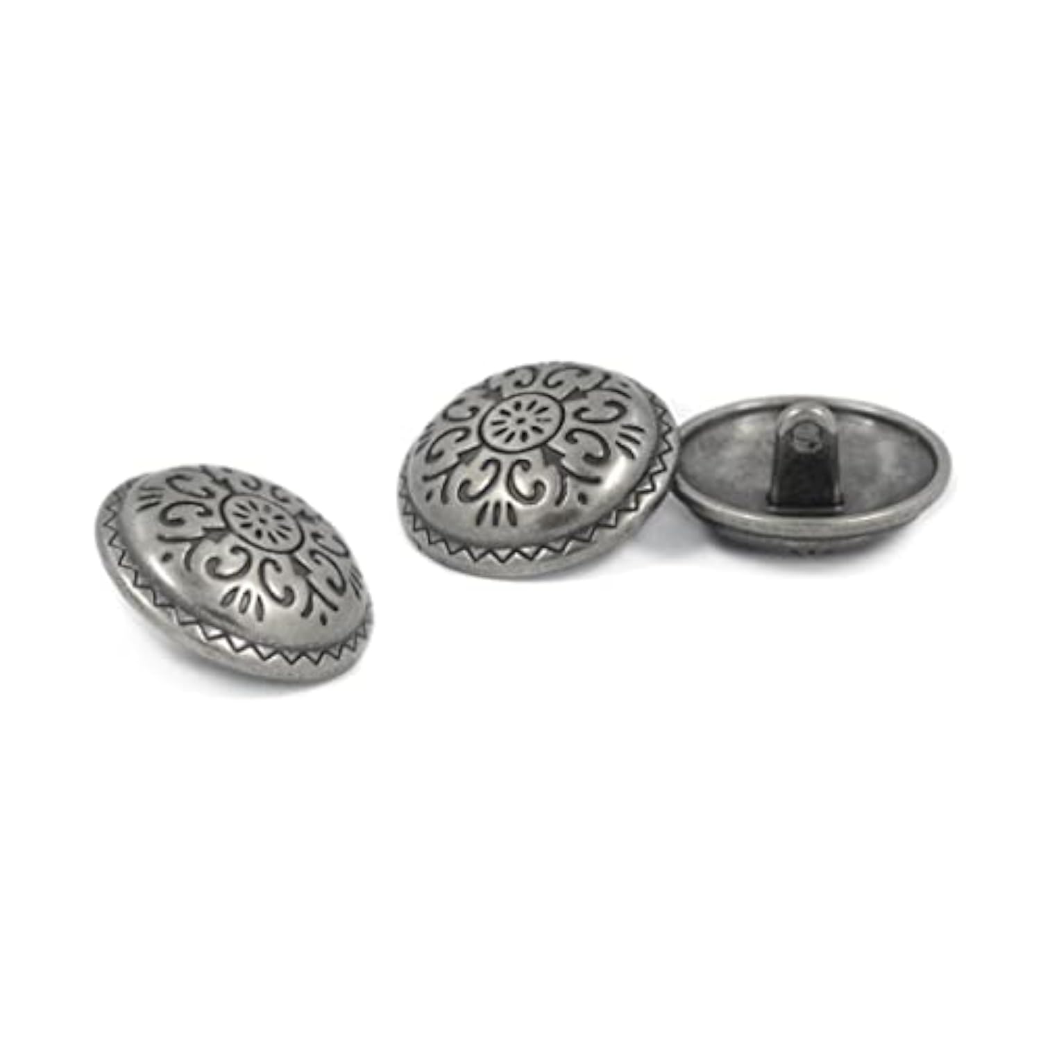 12 Pieces Southwestern Style Flower Pattern Domed Metal Shank Buttons.