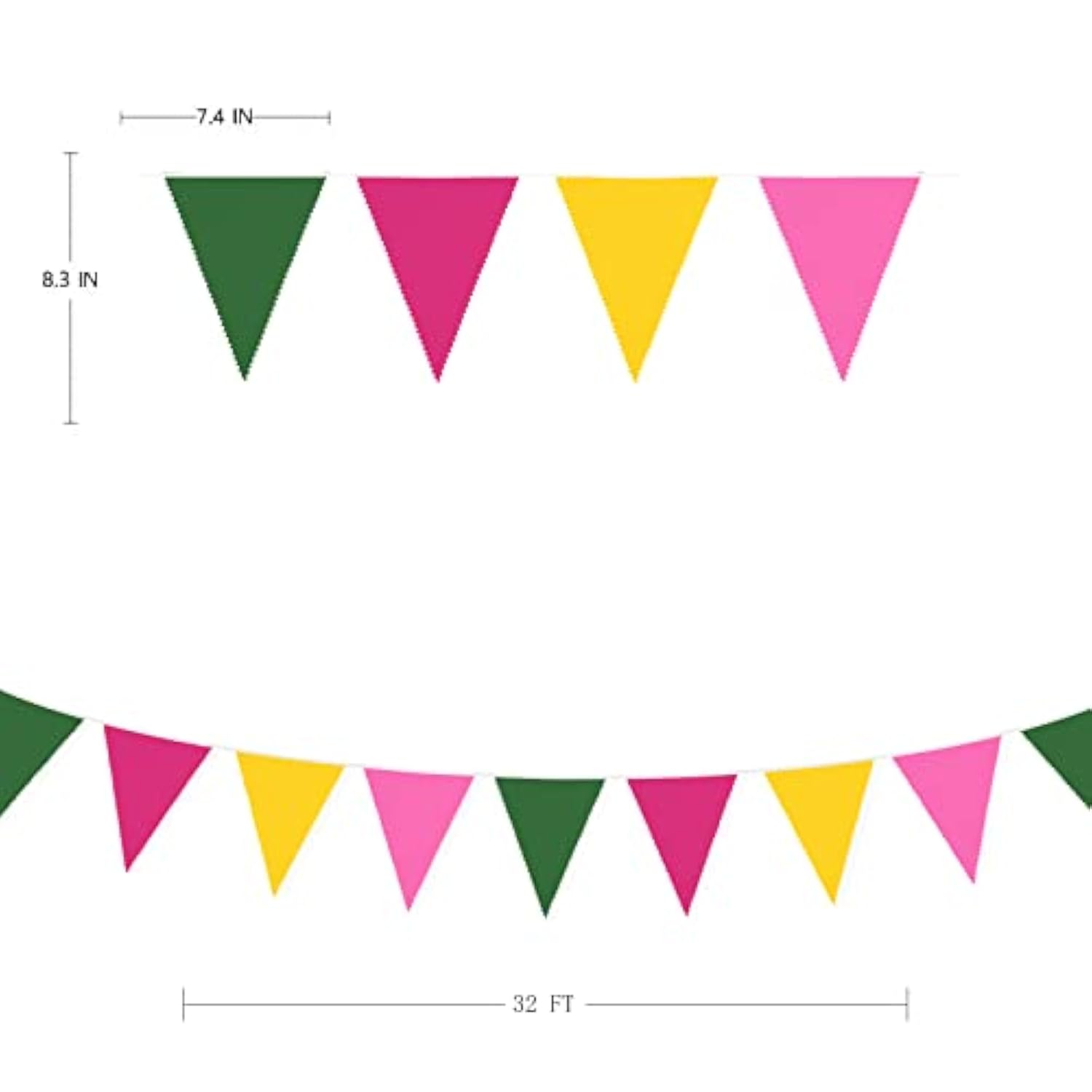 32Ft Hot Pink Green Yellow Pennant Banner Fabric Triangle Flag Bunting