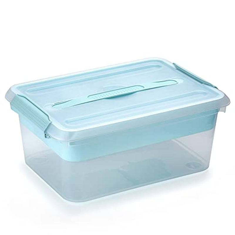 Stack & Carry Box, Clear Plastic Storage Container Stackable Home Utility Box With Removable Tray Multi-Purpose Storage Bin For Organizing Stationery, Sewing, Art Craft Supplies(Blue)