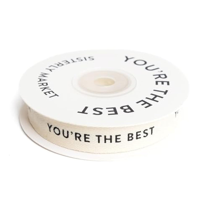 Custom Herringbone Cotton Ribbon, Natural 5/8 Inch Gift Ribbon With You’Re The Best Printed Phrase, 10 Yards