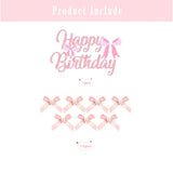 12Pcs Mini Pink Bow And Pearl Cake Toppers, 1 Pc Happy Birthday Sign,Coquette Cake Toppers For Pink Bow Birthday Decorations, Baby Shower, Bridal Shower, Graduation Party, Bachelorette Party