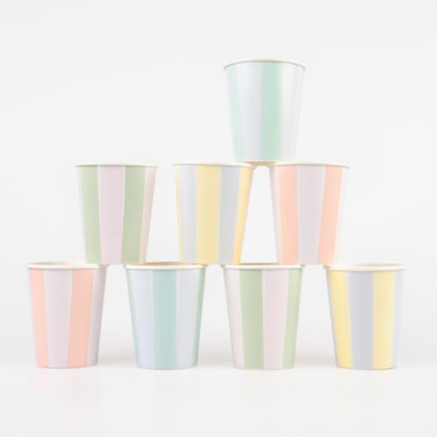 Meri Meri Pastel Striped Cups (Pack of 8), Pastel Paper Cups, 9oz Cute Disposable Party Cups, Sized for Kids & Adults, Ideal for Hot or Cold Party Drinks
