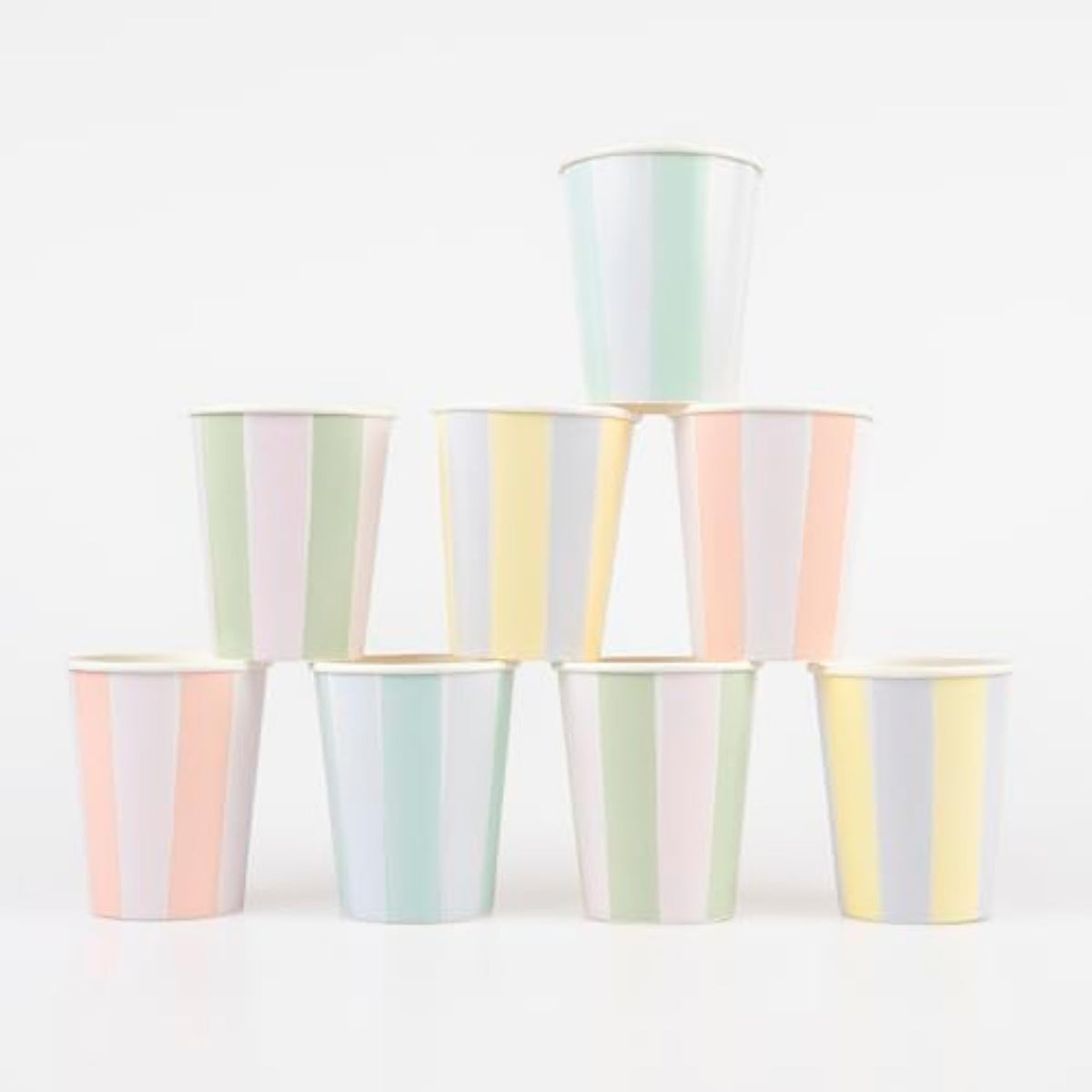 Meri Meri Pastel Striped Cups (Pack of 8), Pastel Paper Cups, 9oz Cute Disposable Party Cups, Sized for Kids & Adults, Ideal for Hot or Cold Party Drinks