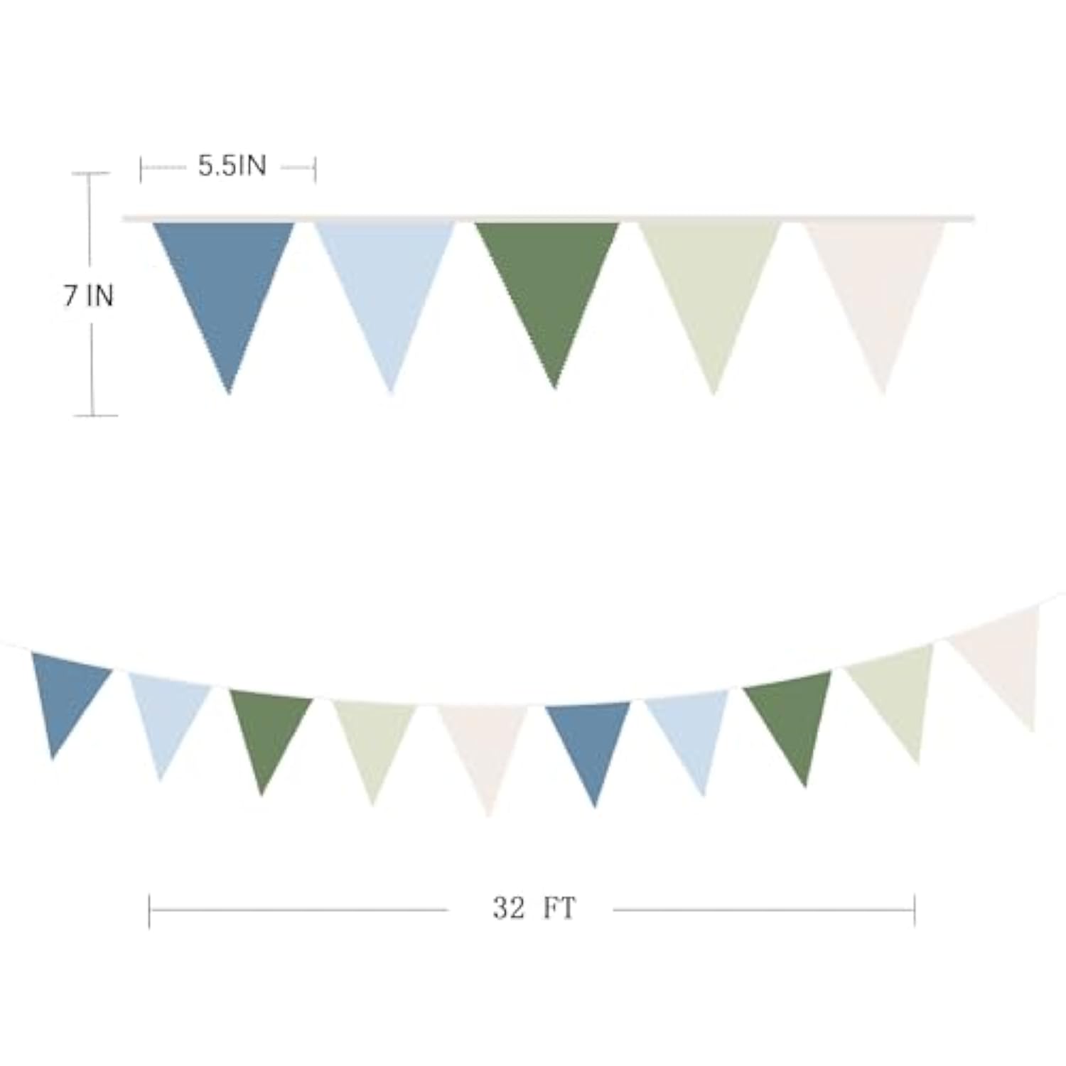 32ft Blue Green Retro Fabric Triangle Banner for Parties & Golf Events