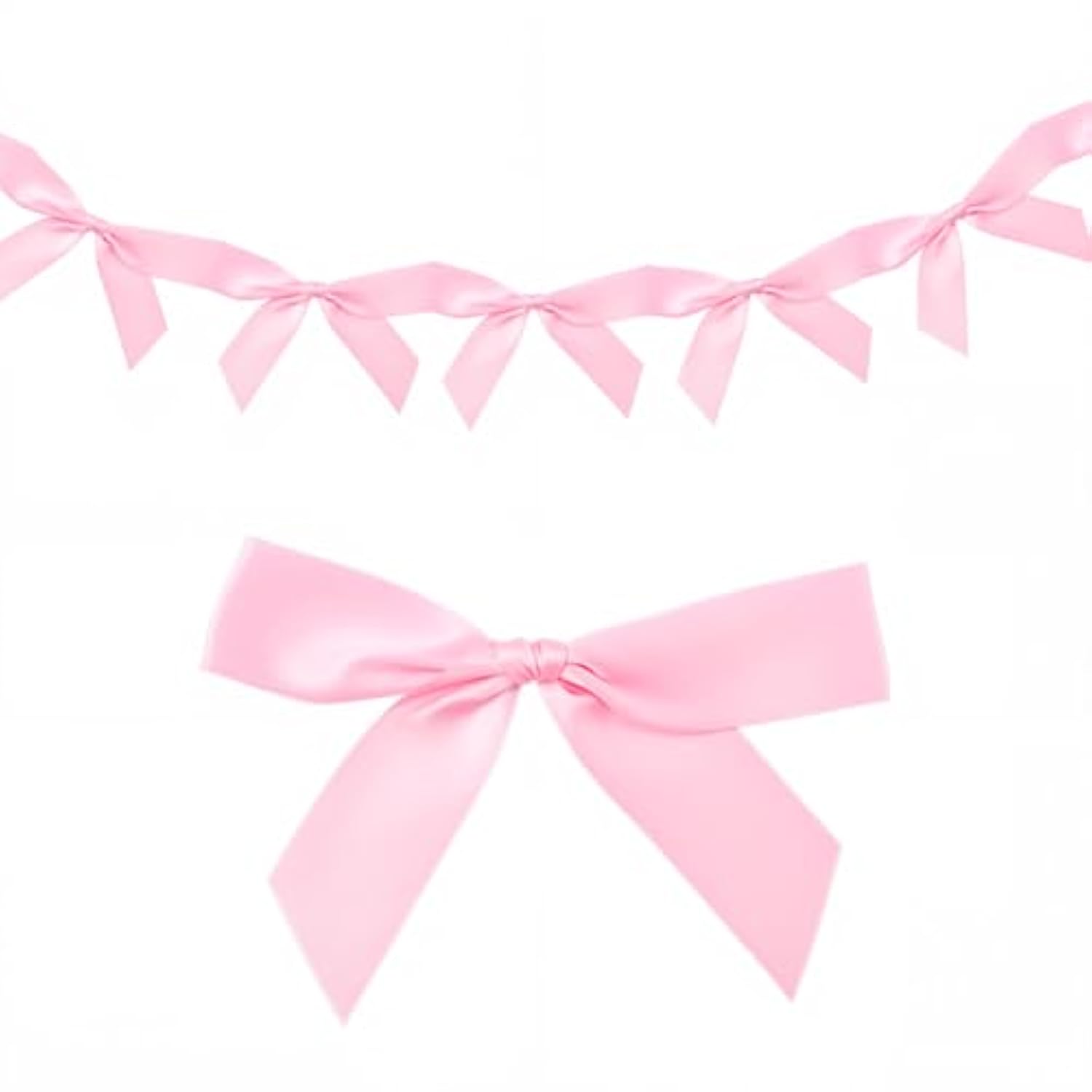 5.25 Feet Satin Bow Garland Pink Coquette Banner Polyester Ribbon Aesthetic Bowknot Hanging Congratulation Ornament Banners For Birthday Bachelorette Wedding Party Favor Diy Decoration