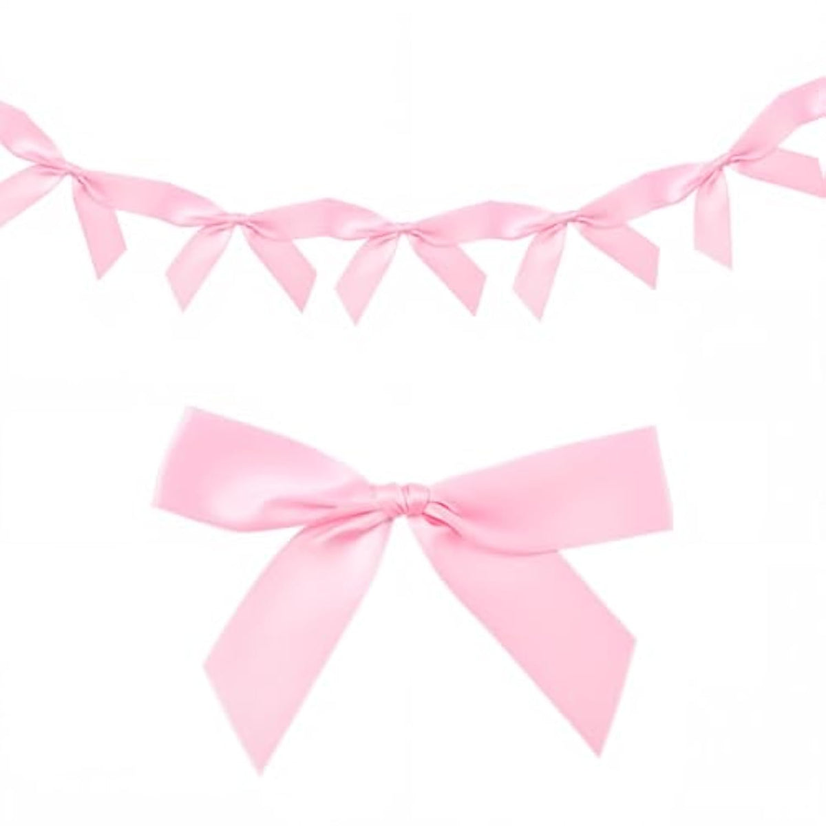 5.25 Feet Satin Bow Garland Pink Coquette Banner Polyester Ribbon Aesthetic Bowknot Hanging Congratulation Ornament Banners For Birthday Bachelorette Wedding Party Favor Diy Decoration