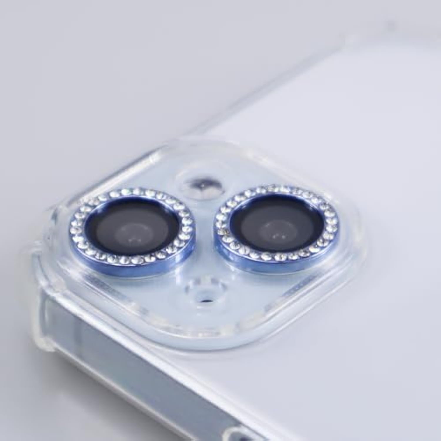 For Iphone 15/15 Plus Camera Lens Protector Bling Glitter Diamond Metal Crystal Tempered Glass Screen Accessories Rhinestones Lens Cover, Also Compatible With Iphone 16E (2Pcs) (Blue)