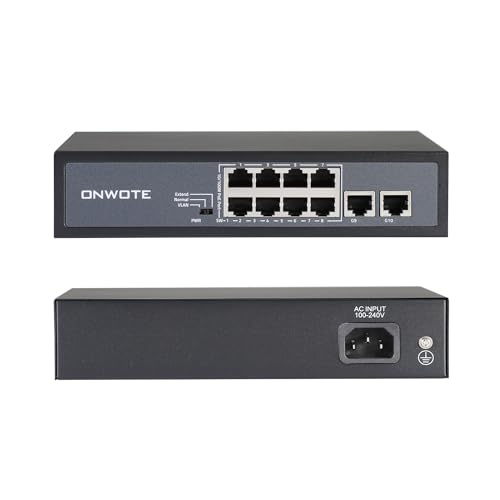 8 Ports 120W(Ac100-240V) Ethernet Poe Switch, 2 X Uplink Gigabit Rj45 Ports, Support 4K 8Mp 5Mp Poe Ip Security Cameras, Add-On Poe Injector To Poe Nvr System