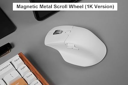 M6 Wireless All Silent Gaming Optical Mouse, 1000Hz Tri-Mode 2.4 Ghz/Bluetooth 5.3/Wired, Pixart 3311 Sensor, 12000 Dpi, Magnetic Metal Scroll Wheel For Windows Pc/Mac - White