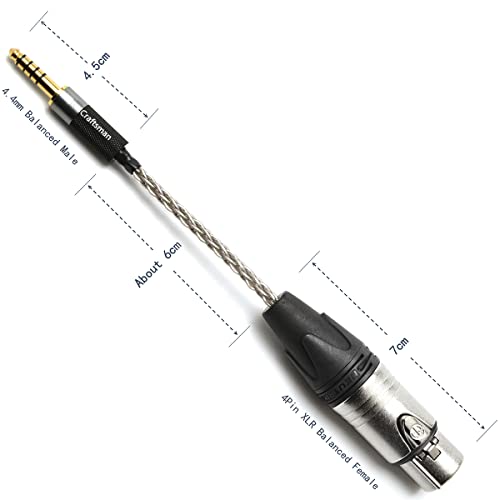 4.4mm Balanced Male to 4 Pin XLR Balanced Female Portable Headphone Adapter Cable 6N Single Crystal Silver Headphone Jack Convert Cable for Audio