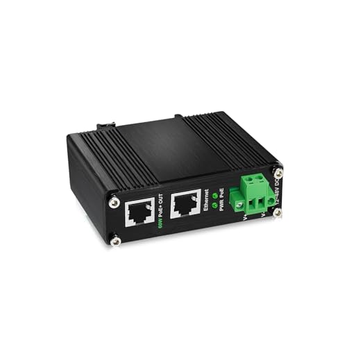 Industrial 60W Poe Injector, Hardened Gigabit Poe+ Injector Ieee802.3At 60W 48V Poe Adapter Power Over Ethernet With 12-48V Dc Input Din Rail Mount