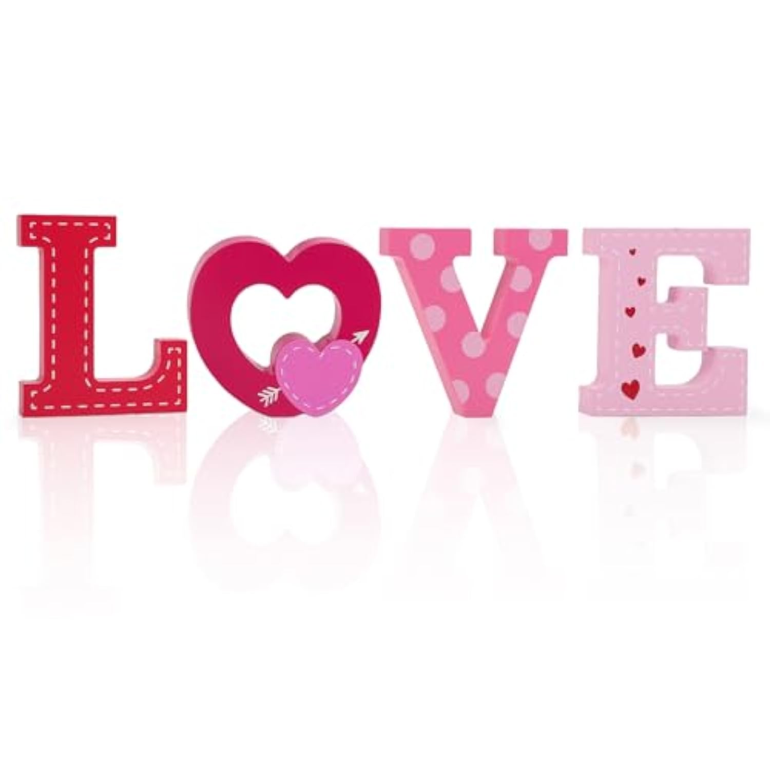 4 Pcs Valentines Day Wooden Love Table Sign Decorations,Red Pink Love Letter Valentines Day Decorations For Tiered Tray Home Decor, Valentine Gifts For Married Anniversary Wedding Party Supplies
