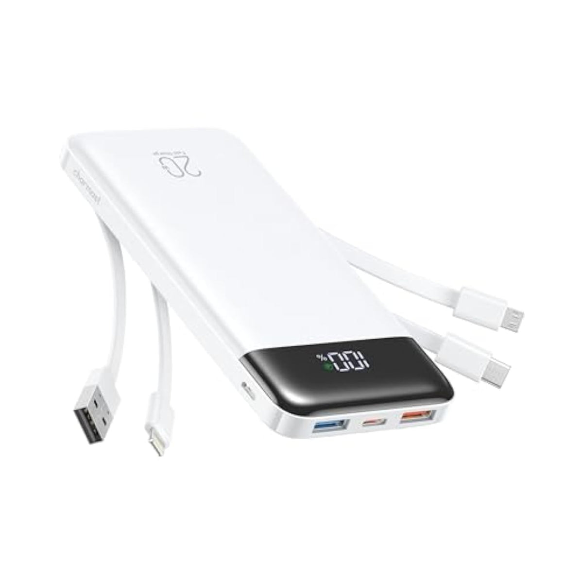 Power Bank 20000Mah, 20W Fast Charging Portable Charger With Built-In Cables, Usb C Battery Pack, Slim Portable Phone Charger Backup Battery For Iphone, Samsung, Ipad, More Phones, Tablets