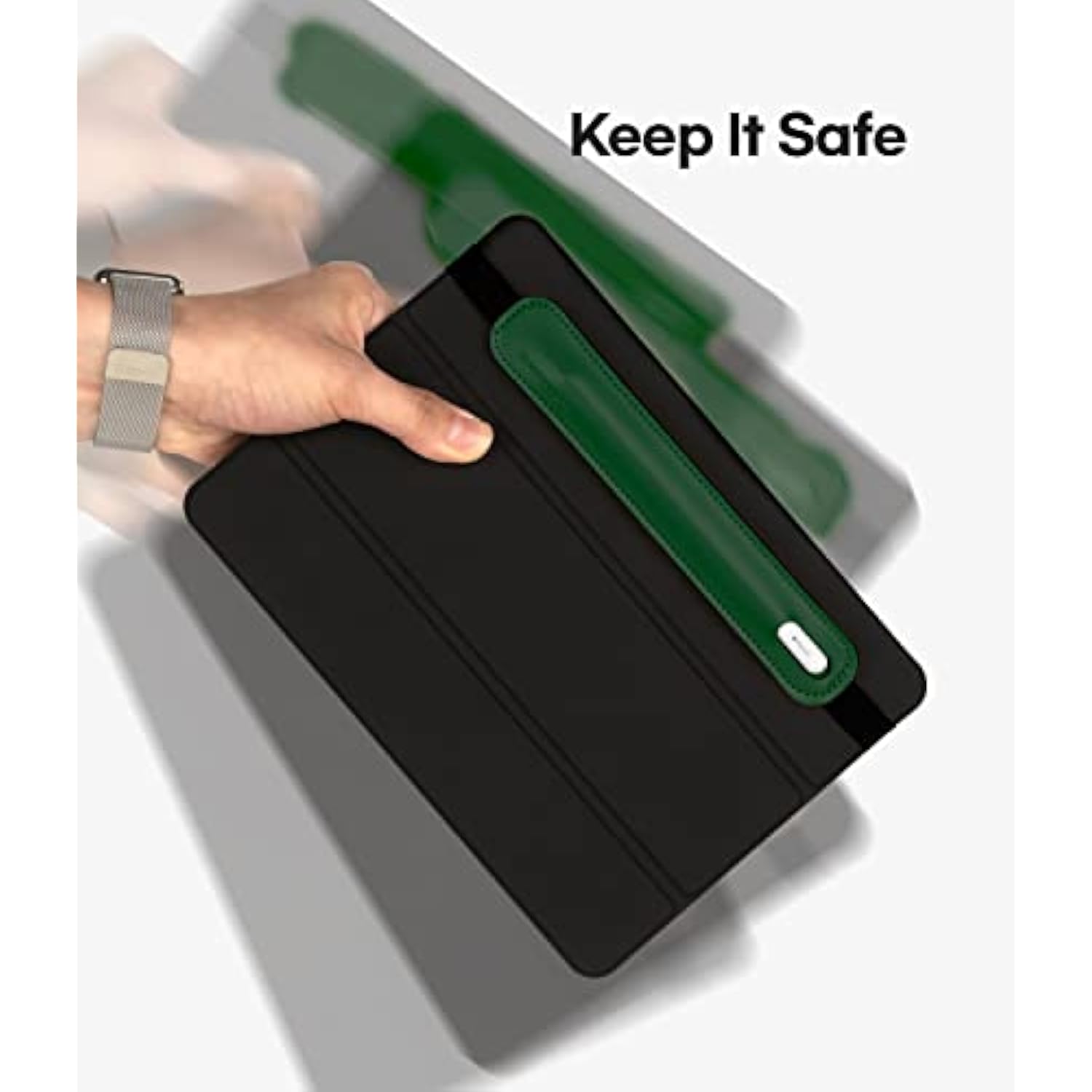 Goospery Pencil Holder Compatible with Apple Pencil (1st & 2nd Generation) Sling Sleeve PU Leather Pouch Case Pocket Accessories Elastic Band Fit iPad 8th 7th Mini 5th/Notebook/Tablets - Dark Green