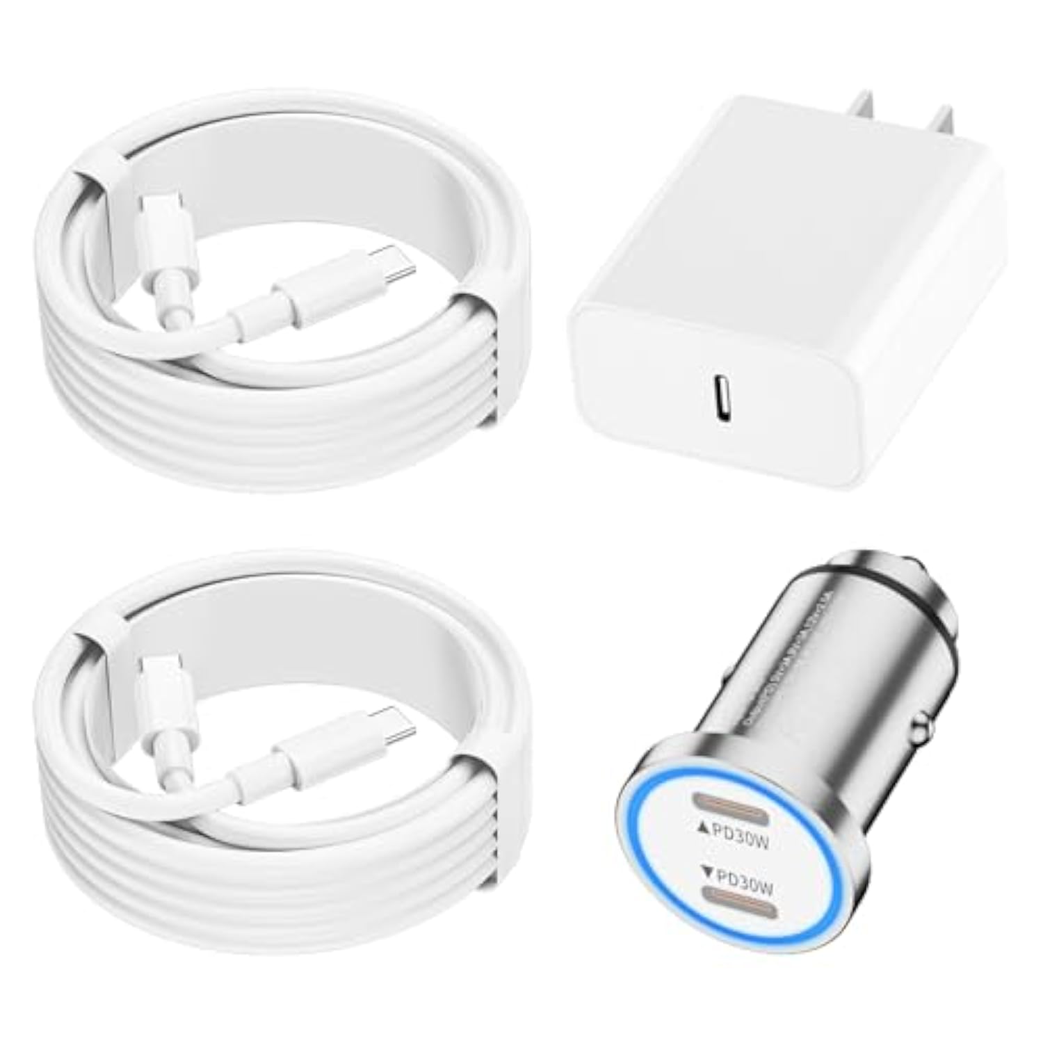 Iphone 16 Fast Car Charger,Car Charger For Iphone 15,60W Dual Usb C Fast Car Charger Adapter+20W Pd Usb-C Wall Charger Block+2Pack Usb C Cord For Iphone 16/16 Pro/16 Pro Max/15/15 Pro/15 Pro Max