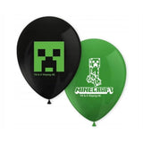 Minecraft Pack Of 8 Party Balloons Diameter 21 Cm, Printed, Green, Black, Latex Balloons, Birthday, Decoration