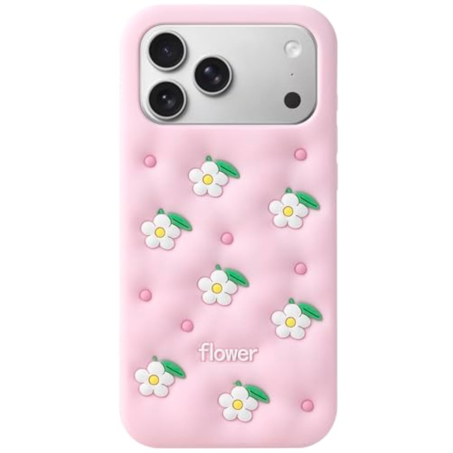 Cute Daisy Phone Case for iPhone 17 Pro Max, 3D Soft Silicone Shockproof Cover with Flowers Design for Women and Girls, Pink