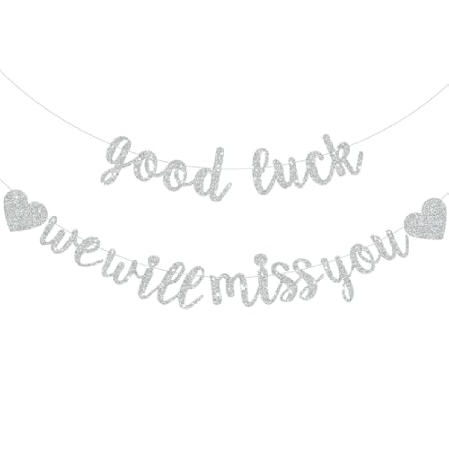 Sliver Good Luck We Will Miss You Banner,Pre-Strung Glitter Retirement Party Sign Garland,Going Away Farewell Party Decorations, Graduation Party Supplies (No Diy?