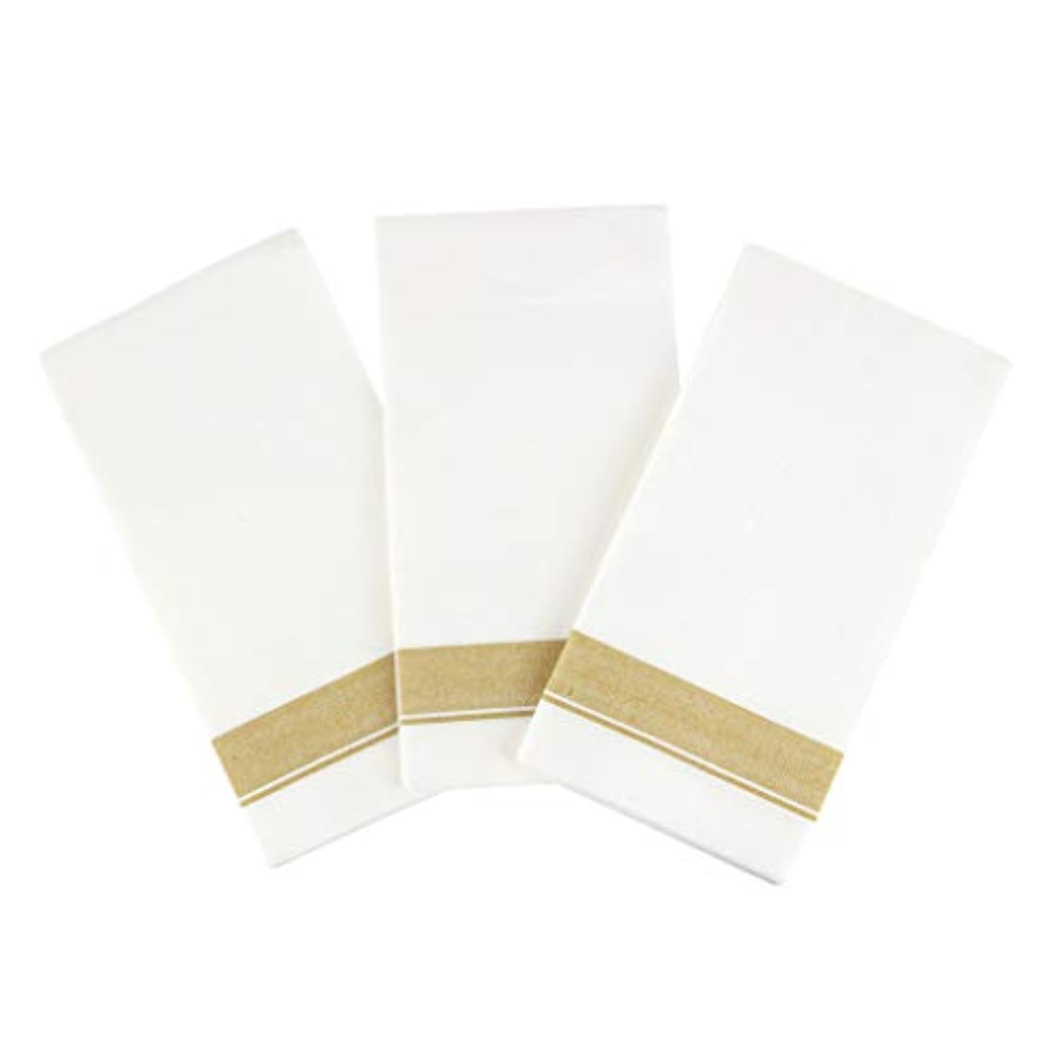 Rectangle Cloth-Like White Napkins with Gold Border, 50 Pack Fancy Paper Napkins, 22" x 22" Disposable Dinner Napkins - Decorative Party Napkins for Weddings, Dinners, Upscale Parties & Events