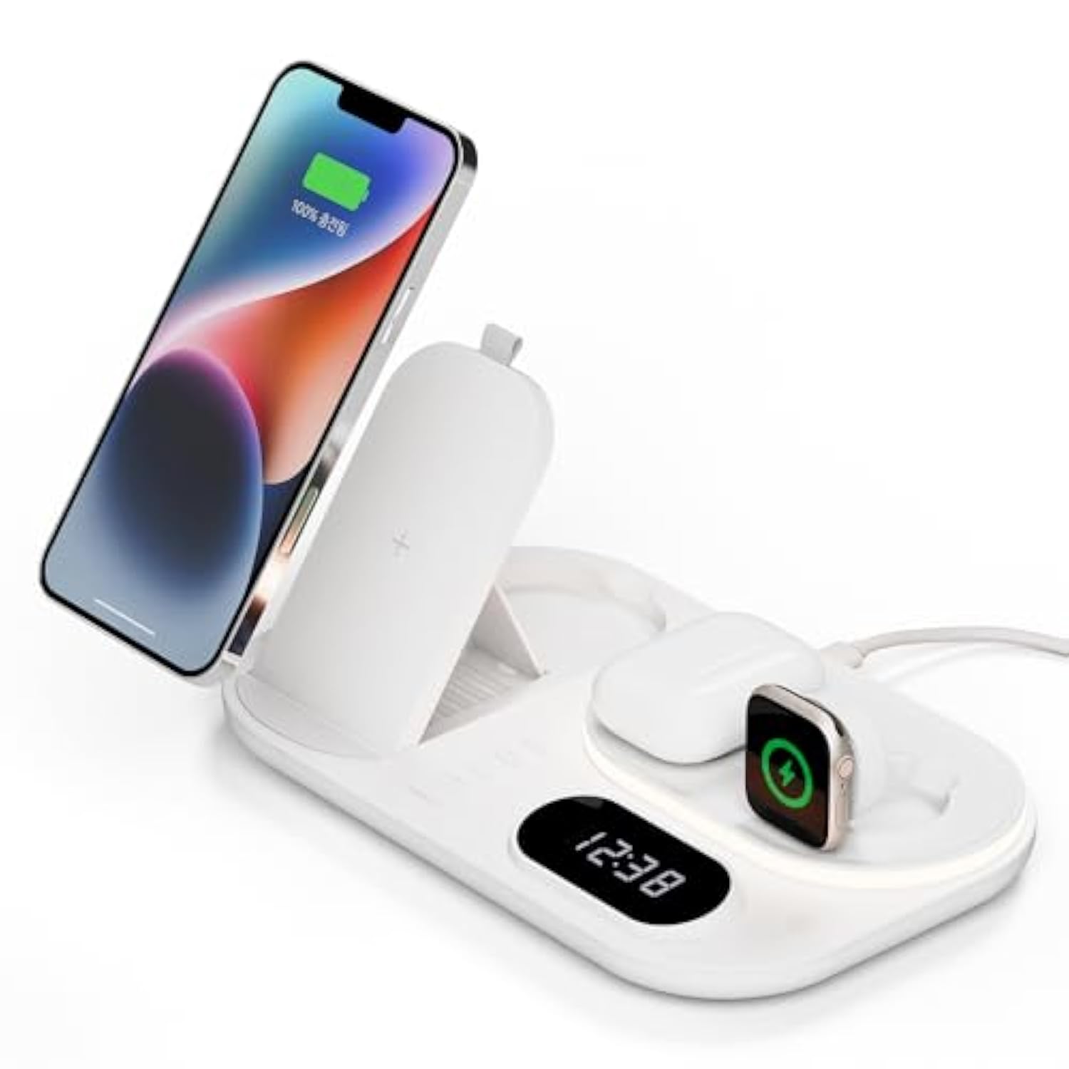 4 In 1 Fast Wireless Charger Nightlight Clock, 4 In 1 Wireless Charging Station With Led Clock, Compatible With Iphone 15 14, Galaxy S24 S23 And Newer, Airpods, Galaxy Buds, Apple Watch