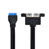 Usb 3.0 Front Panel Header 19/20Pin 1 Male To 2 Usb 3.0 Female Panel Port Extension Cable 1.64Ft With Panel Mount Screw