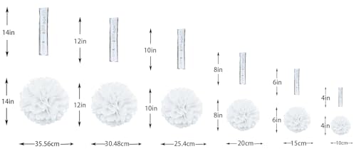 10pcs DIY Decorative Tissue Paper Pom-poms Flowers Ball Perfect for Party Wedding Home Outdoor Decoration (12-inch Diameter, White)