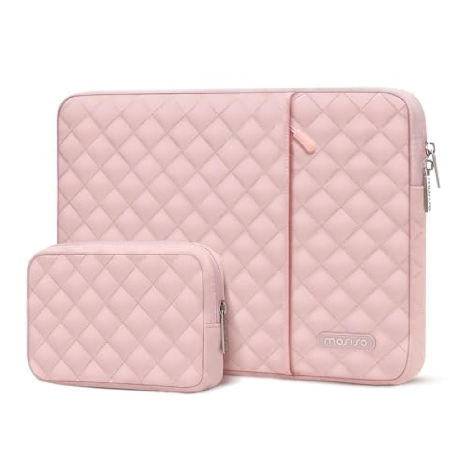 MOSISO Laptop Case 16 inch, 15-15.6 inch Laptop Sleeve Compatible with MacBook Pro 16, HP Dell Acer ASUS Lenovo Notebook, Square Quilted Vertical Computer Bag with Pocket&Small Case, Chalk Pink