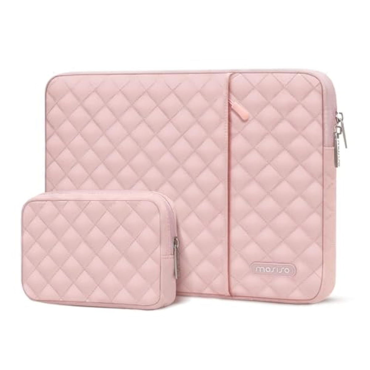 MOSISO Laptop Case 16 inch, 15-15.6 inch Laptop Sleeve Compatible with MacBook Pro 16, HP Dell Acer ASUS Lenovo Notebook, Square Quilted Vertical Computer Bag with Pocket&Small Case, Chalk Pink